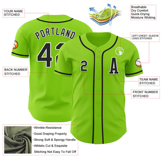 Custom Neon Green Black-White Authentic Baseball Jersey
