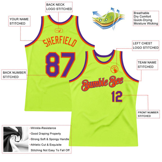Custom Neon Green Purple-Orange Authentic Throwback Basketball Jersey