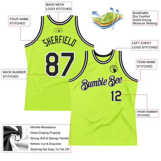 Custom Neon Green Black-White Authentic Throwback Basketball Jersey