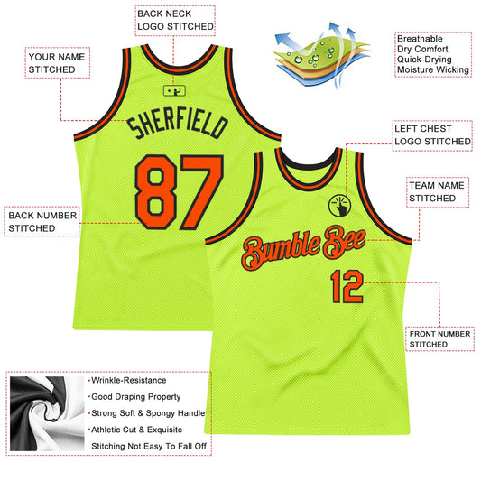 Custom Neon Green Orange-Black Authentic Throwback Basketball Jersey