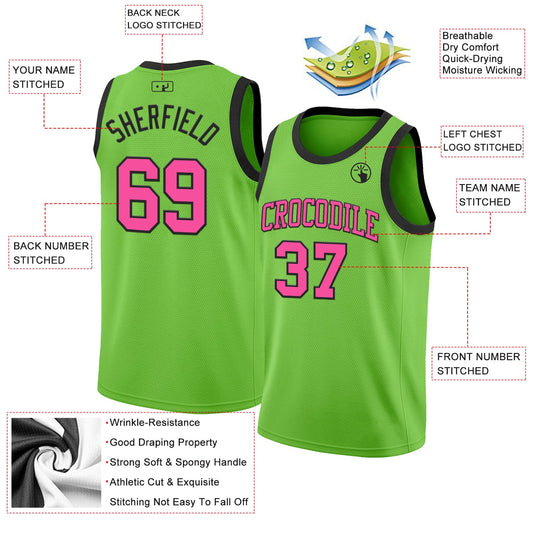Custom Neon Green Pink-Black Authentic Basketball Jersey