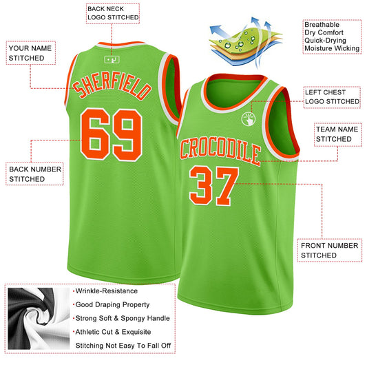 Custom Neon Green Orange-White Authentic Basketball Jersey