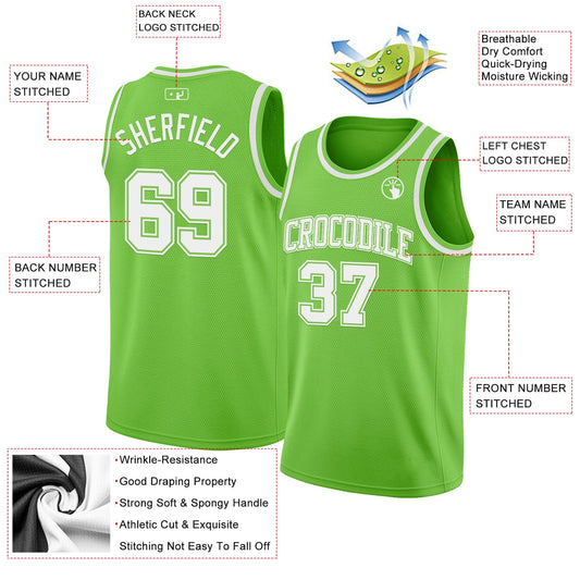 Custom Neon Green White Authentic Basketball Jersey