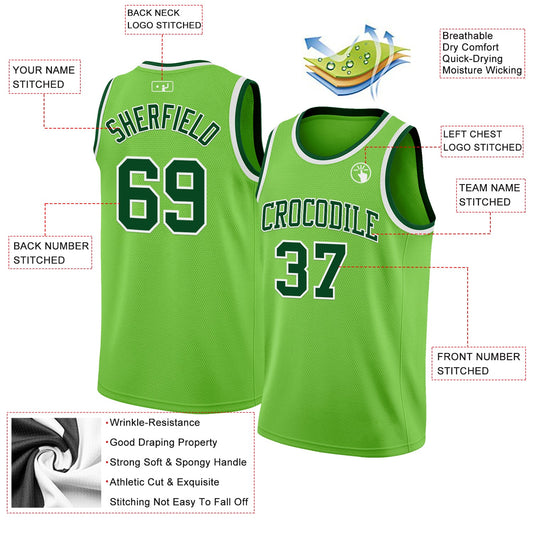 Custom Neon Green Green-White Authentic Basketball Jersey