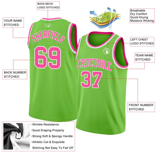 Custom Neon Green Pink-White Authentic Basketball Jersey