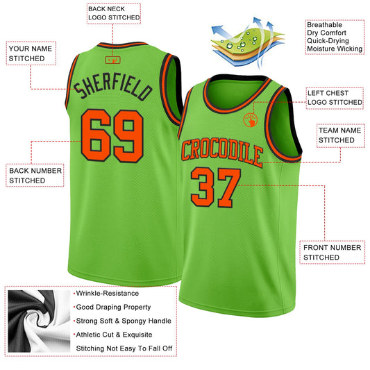 Custom Neon Green Orange-Black Authentic Basketball Jersey