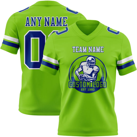 Custom Neon Green Royal-White Mesh Authentic Football Jersey