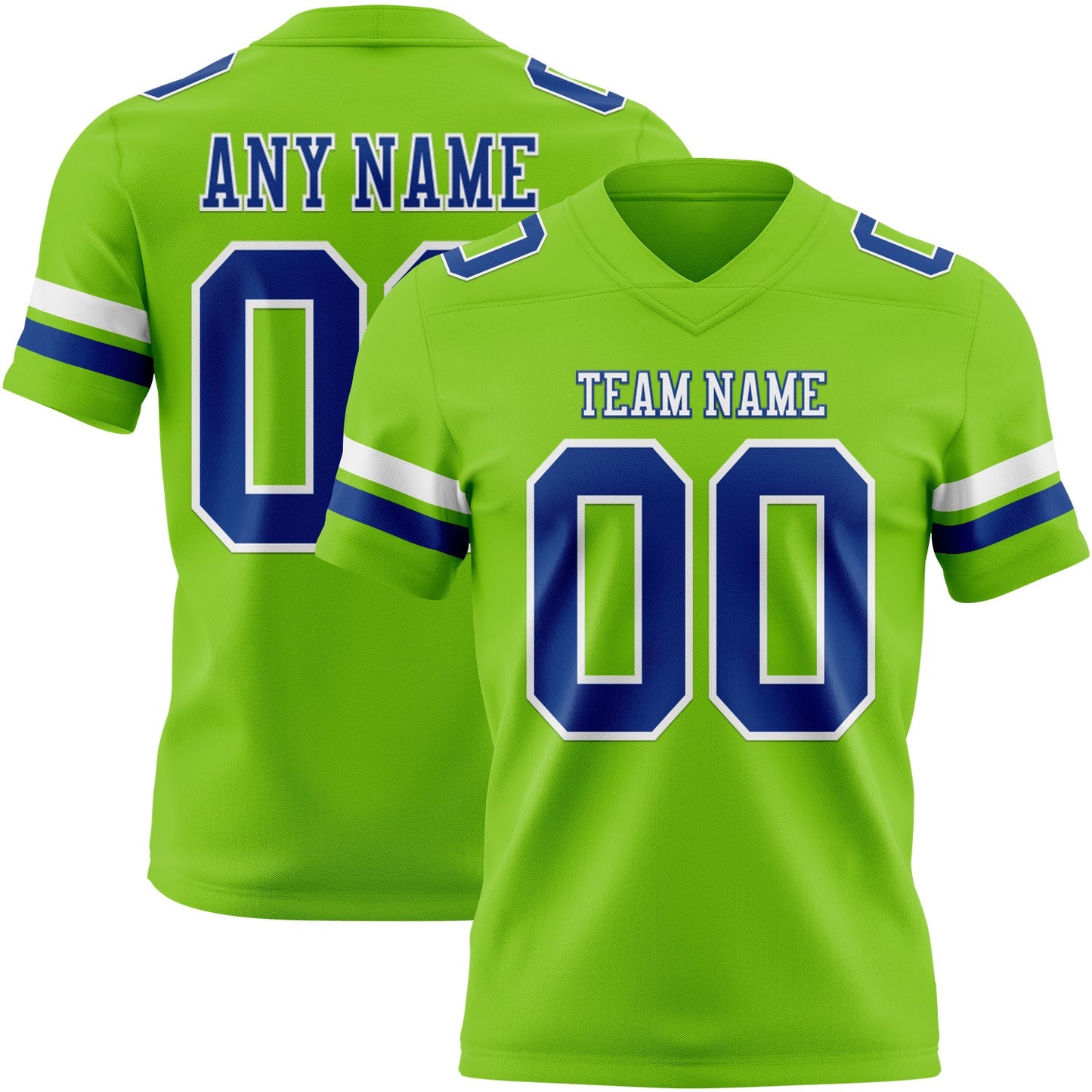 Custom Neon Green Royal-White Mesh Authentic Football Jersey