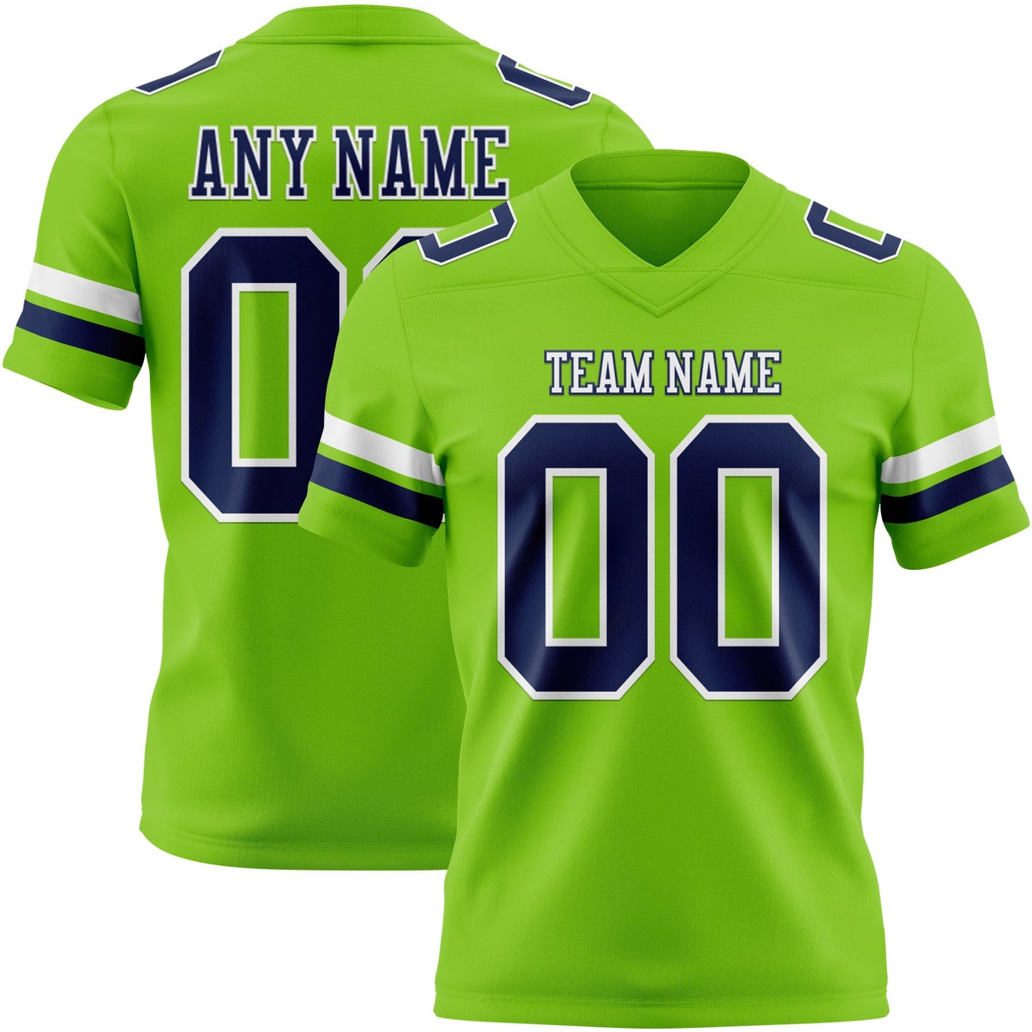 Custom Neon Green Navy-White Mesh Authentic Football Jersey