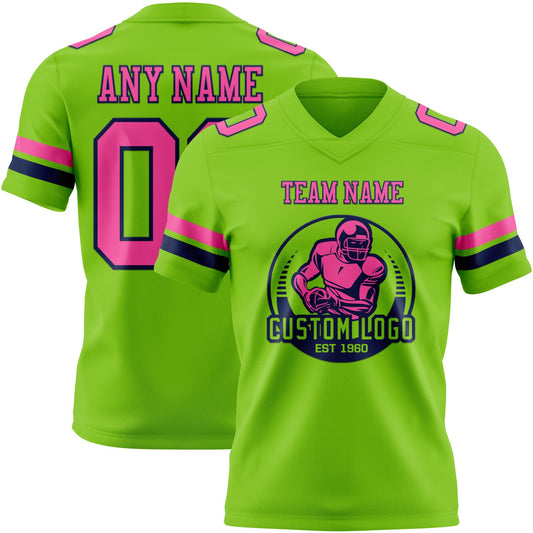 Custom Neon Green Pink-Navy Mesh Authentic Football Jersey