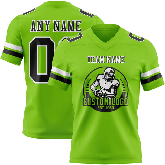 Custom Neon Green Black-White Mesh Authentic Football Jersey