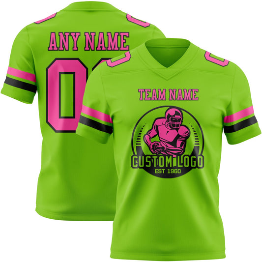 Custom Neon Green Pink-Black Mesh Authentic Football Jersey