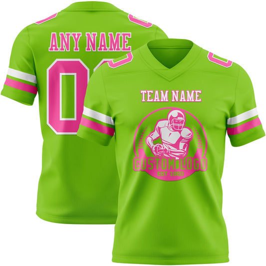Custom Neon Green Pink-White Mesh Authentic Football Jersey