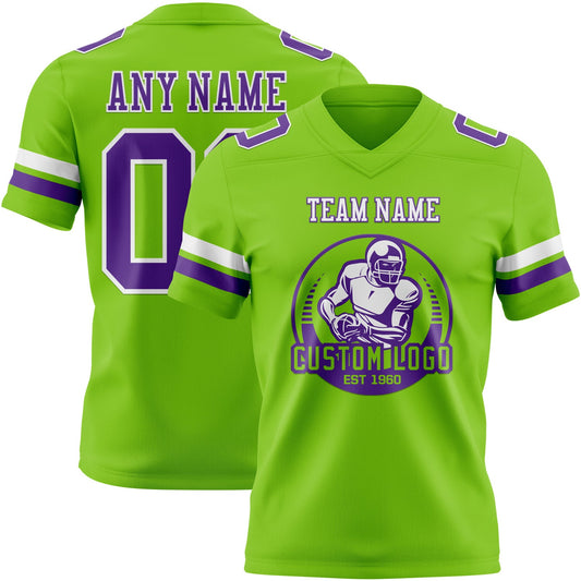 Custom Neon Green Purple-White Mesh Authentic Football Jersey