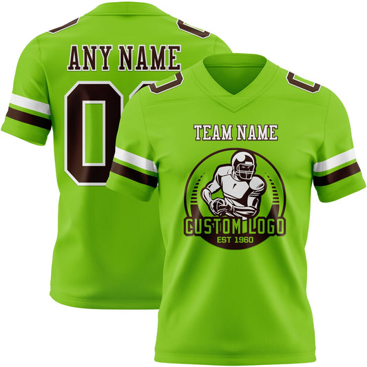Custom Neon Green Brown-White Mesh Authentic Football Jersey