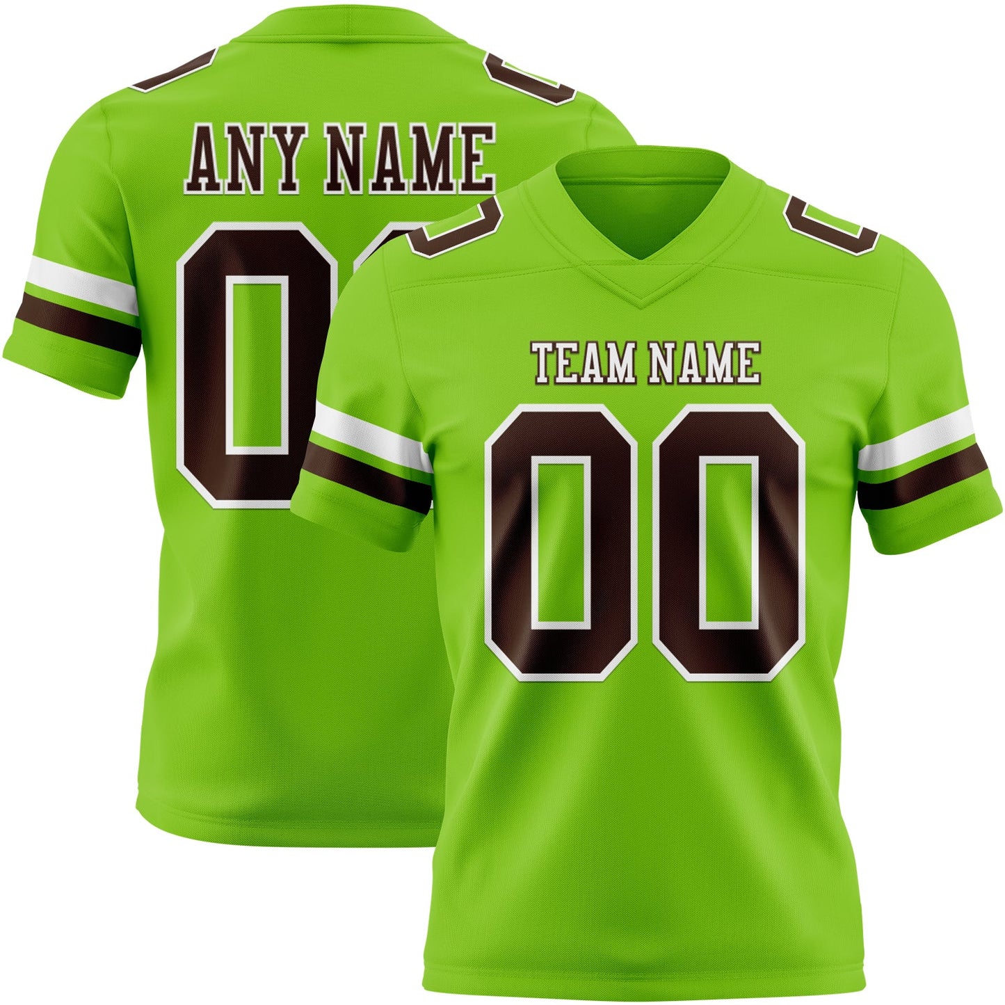 Custom Neon Green Brown-White Mesh Authentic Football Jersey