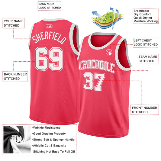 Custom Neon Pink White Authentic Basketball Jersey
