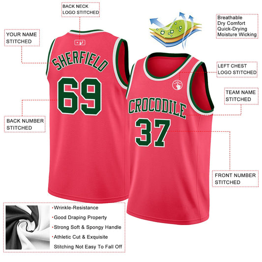 Custom Neon Pink Green-White Authentic Basketball Jersey