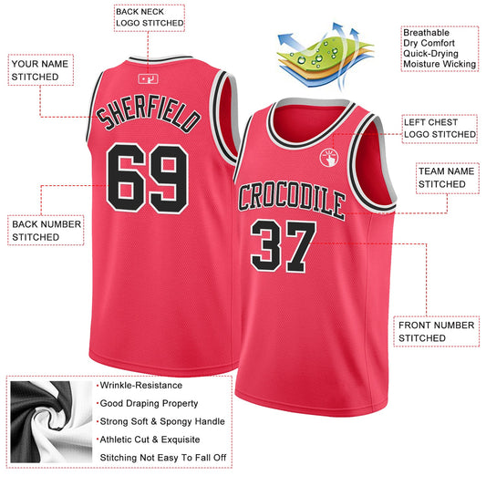 Custom Neon Pink Black-White Authentic Basketball Jersey