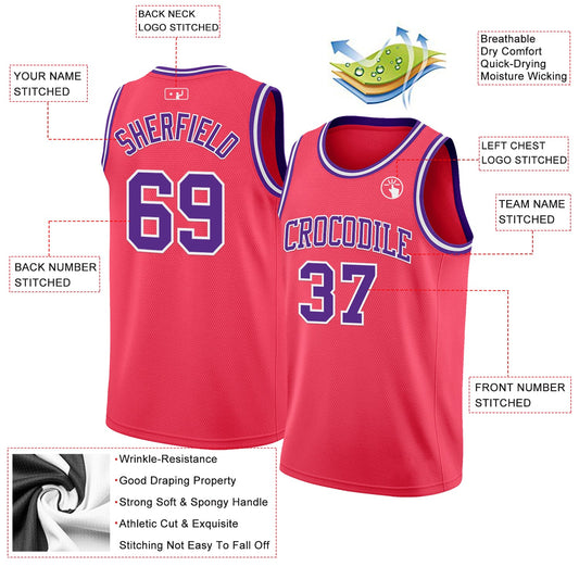 Custom Neon Pink Purple-White Authentic Basketball Jersey
