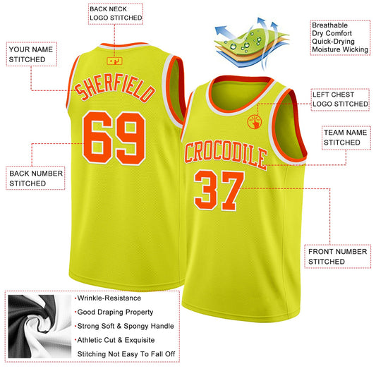 Custom Neon Yellow Orange-White Authentic Basketball Jersey