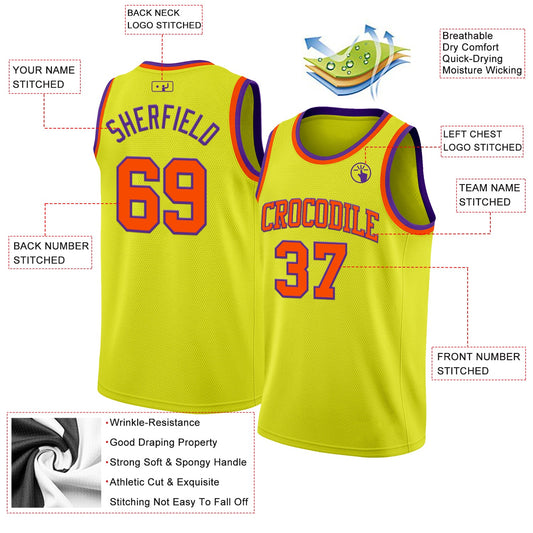 Custom Neon Yellow Orange-Purple Authentic Basketball Jersey