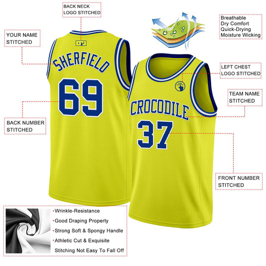 Custom Neon Yellow Royal-White Authentic Basketball Jersey