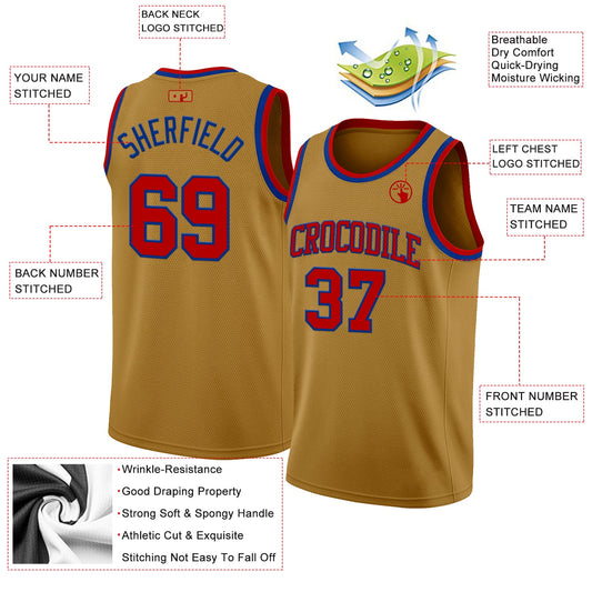 Custom Old Gold Red-Royal Authentic Basketball Jersey