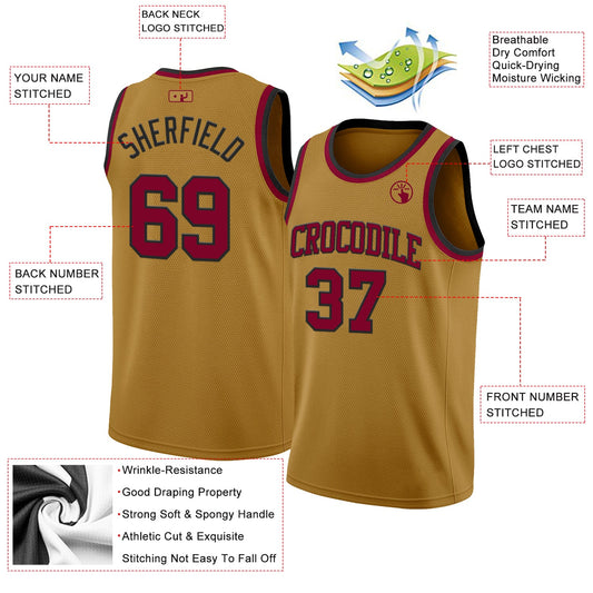 Custom Old Gold Maroon-Black Authentic Basketball Jersey