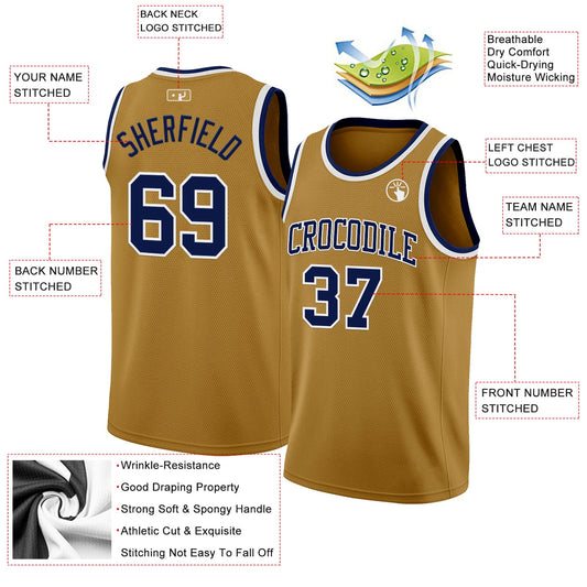 Custom Old Gold Navy-White Authentic Basketball Jersey