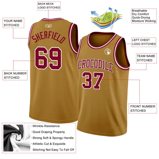Custom Old Gold Maroon-White Authentic Basketball Jersey