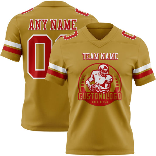 Custom Old Gold Red-White Mesh Authentic Football Jersey