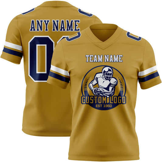 Custom Old Gold Navy-White Mesh Authentic Football Jersey