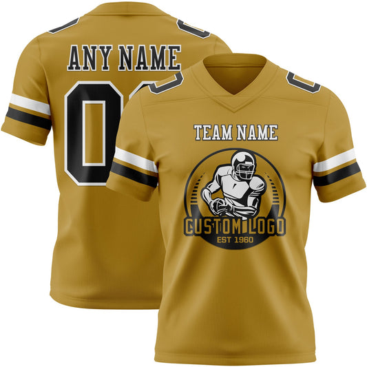 Custom Old Gold Black-White Mesh Authentic Football Jersey