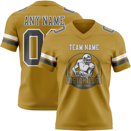 Custom Old Gold Steel Gray-White Mesh Authentic Football Jersey