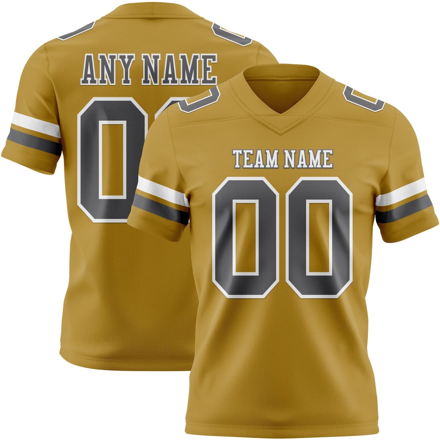 Custom Old Gold Steel Gray-White Mesh Authentic Football Jersey