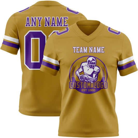 Custom Old Gold Purple-White Mesh Authentic Football Jersey