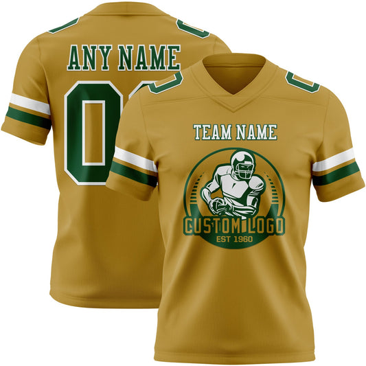 Custom Old Gold Green-White Mesh Authentic Football Jersey