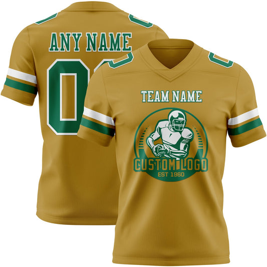 Custom Old Gold Kelly Green-White Mesh Authentic Football Jersey
