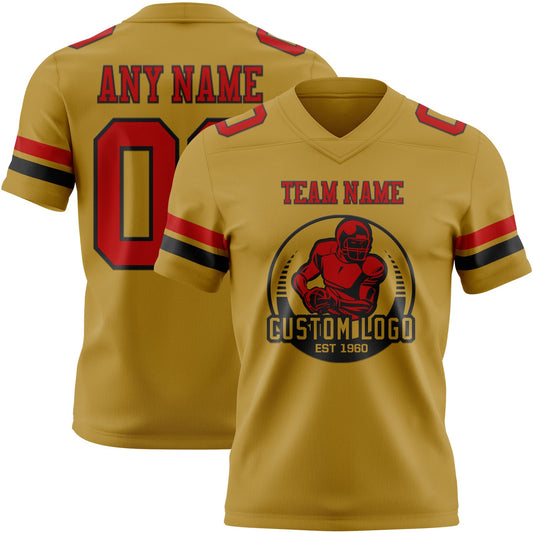 Custom Old Gold Red-Black Mesh Authentic Football Jersey