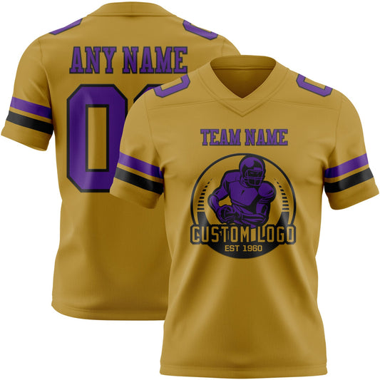 Custom Old Gold Purple-Black Mesh Authentic Football Jersey