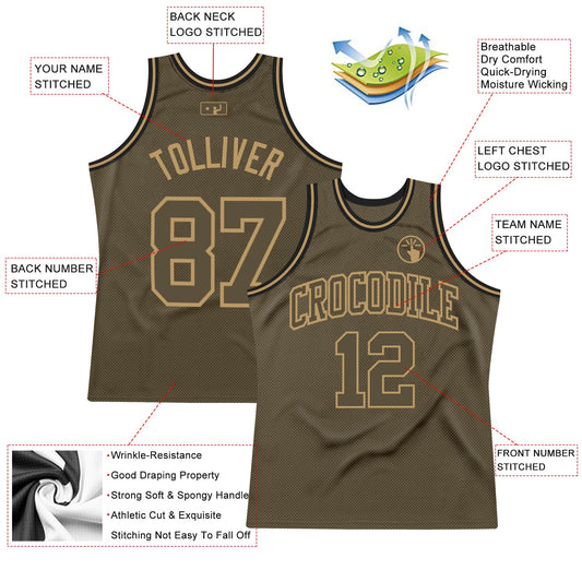 Custom Olive Olive-Old Gold Authentic Throwback Salute To Service Basketball Jersey