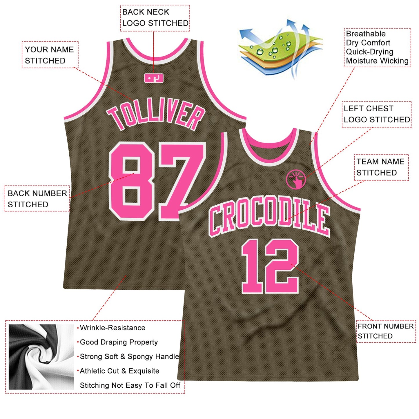 Custom Olive Pink-White Authentic Throwback Salute To Service Basketball Jersey