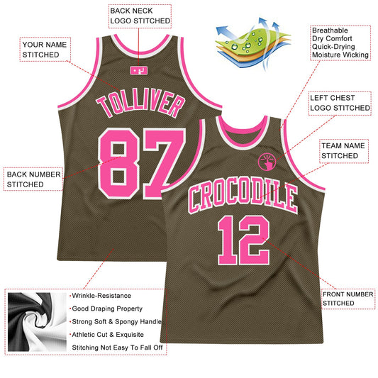 Custom Olive Pink-White Authentic Throwback Salute To Service Basketball Jersey