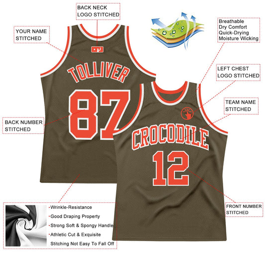 Custom Olive Orange-White Authentic Throwback Salute To Service Basketball Jersey