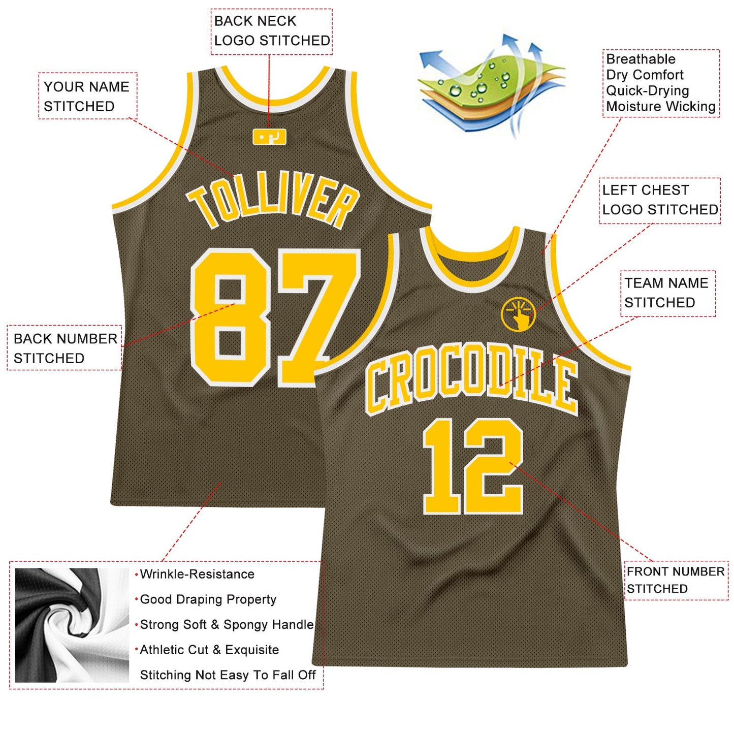 Custom Olive Gold-White Authentic Throwback Salute To Service Basketball Jersey