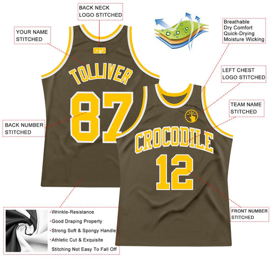 Custom Olive Gold-White Authentic Throwback Salute To Service Basketball Jersey
