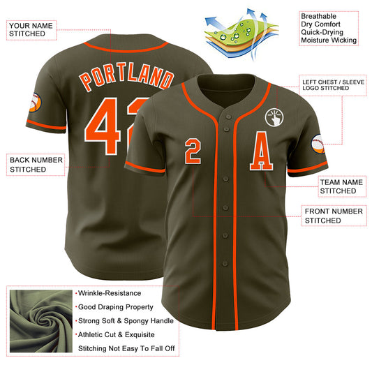 Custom Olive Orange-White Authentic Salute To Service Baseball Jersey