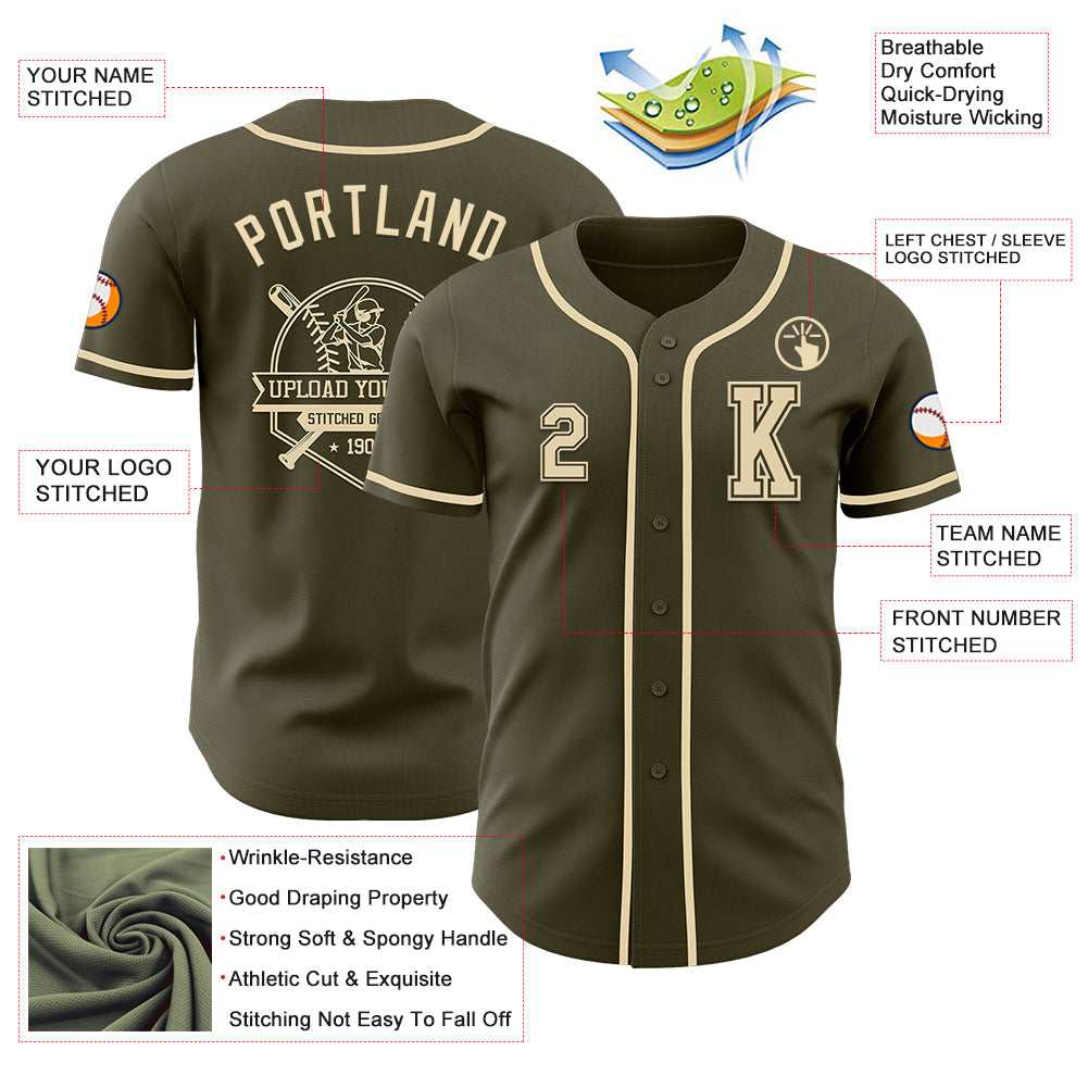 Custom Olive Cream Authentic Salute To Service Baseball Jersey