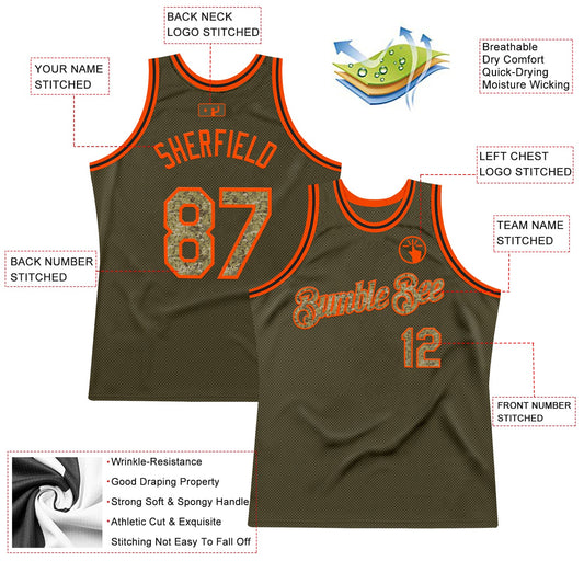 Custom Olive Camo Orange-Black Authentic Throwback Salute To Service Basketball Jersey